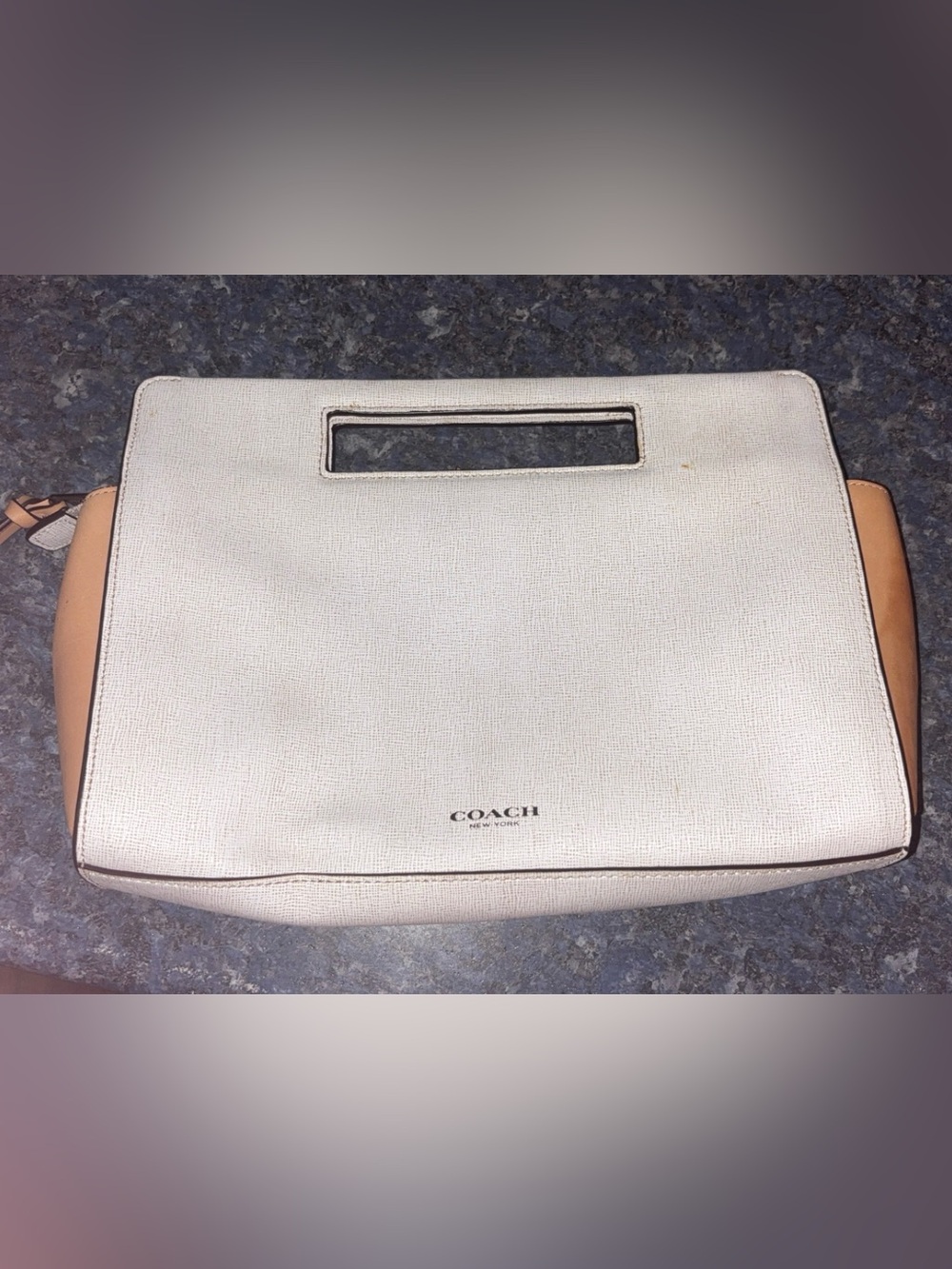 Coach Cream Leather Cutout Handle Tote